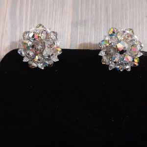 Vintage 1970's CLIP Button Style Arora Borealis Earrings